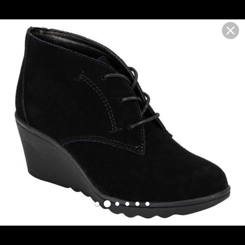 Black suede wedge booties